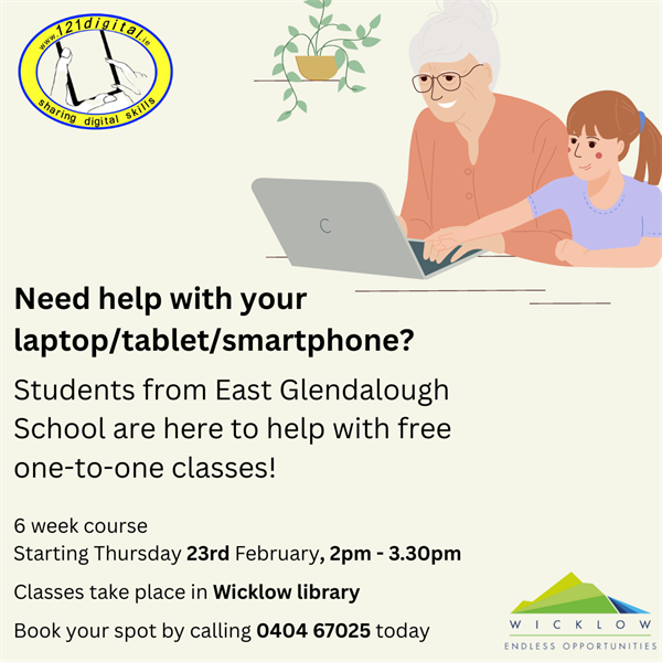One to One tuition Digital Tuition for Adults at Wicklow Town Library