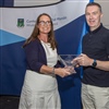 CE of Wicklow County Council Emer O'Gorman make a presentation to Wicklow football manager Oisin McConville in Recognition of the Outstanding Leadership by the Management & Support team of the Wicklow Tailteann Cup winners