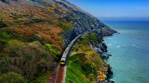 Aerial view of the DART passing along coastal terrain