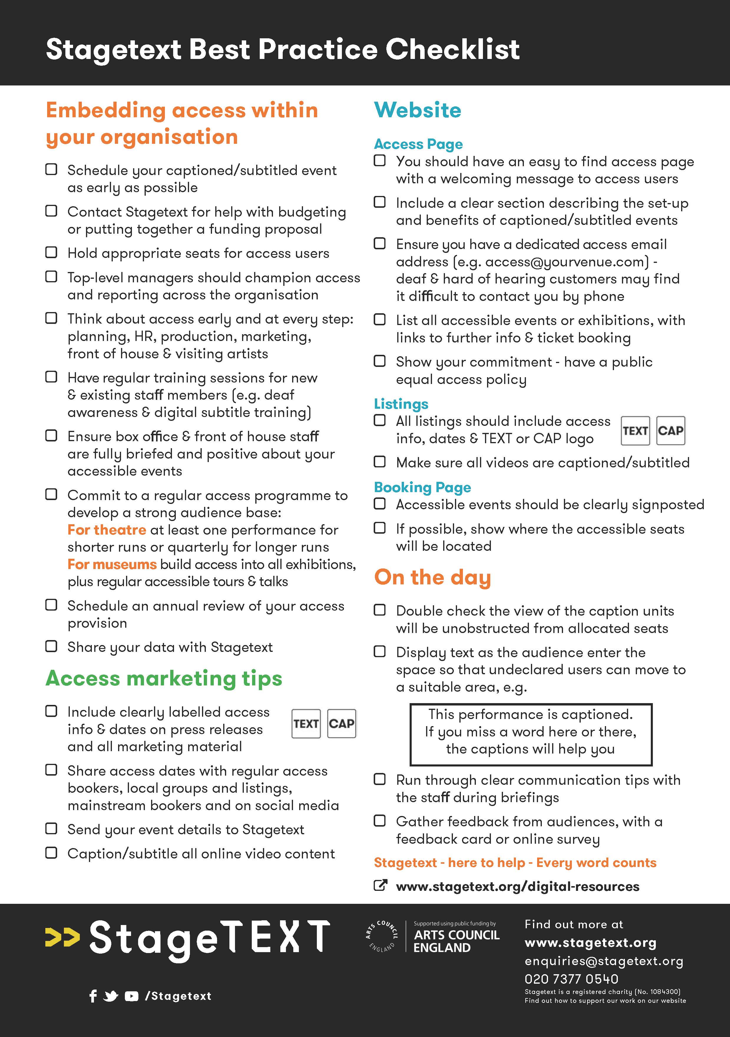 Stagetext's Best Practice Checklist