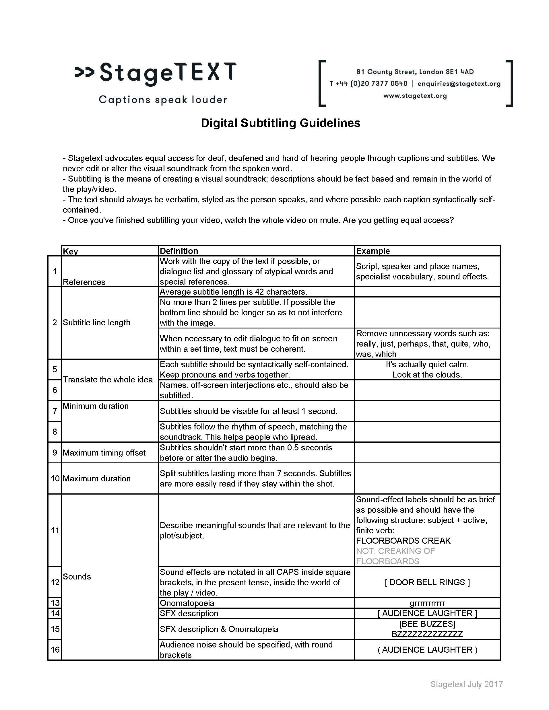 Stagetext's Digital Subtitling Guidelines